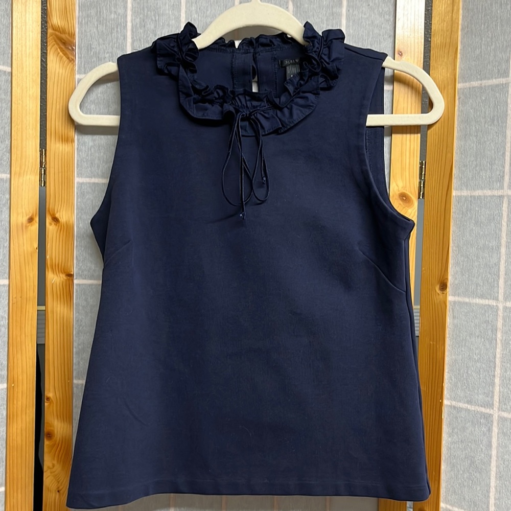 J.Crew Navy Ruffle-Neck Sleeveless Top